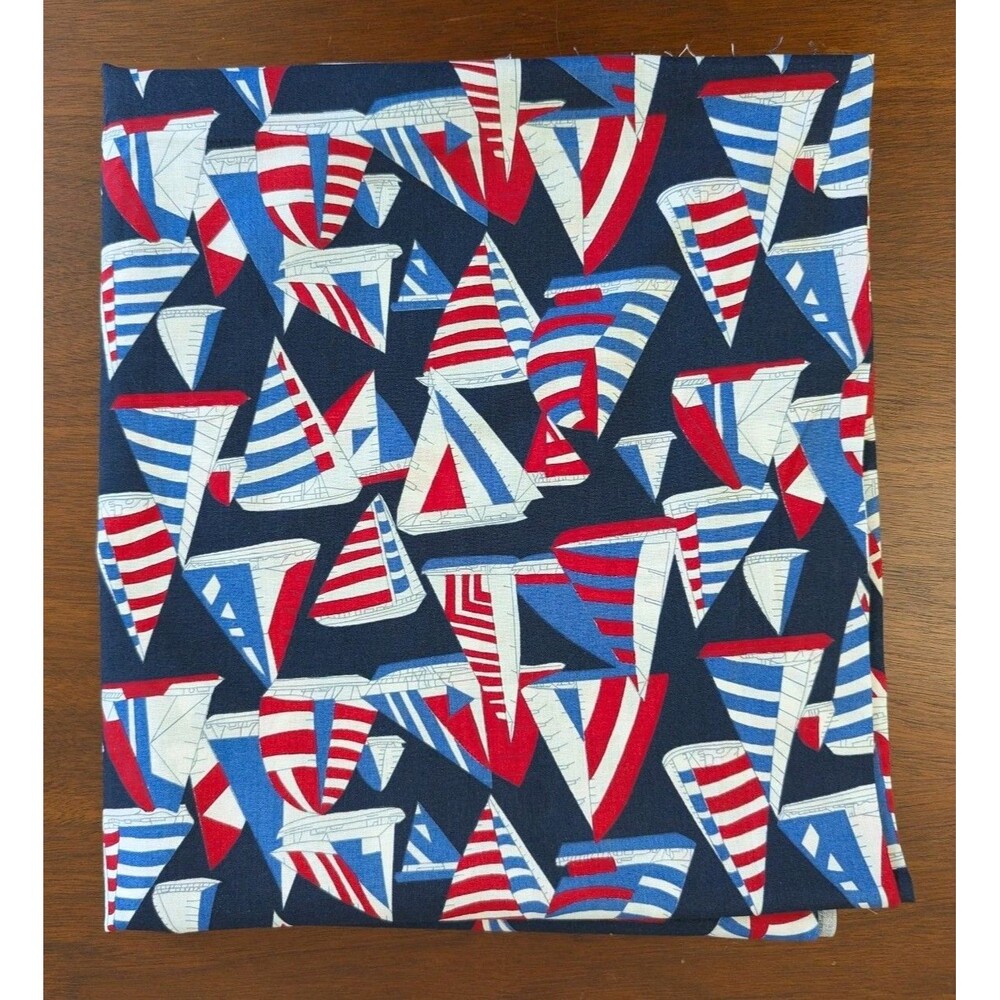 Vintage Cotton Fabric Nautical Patriotic Sailboat Regatta Red White Blue 1.3yds